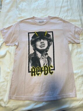 AC/DC Light Pink Short Sleeve Graphic Tee with Yellow Logo